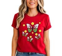 ATTAR APPAREL Wales Flag Butterflies Welsh Heritage Daffodils Womens Tshirt 3XL (26-28) Red