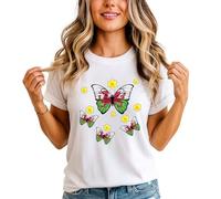 ATTAR APPAREL Wales Flag Butterflies Welsh Heritage Daffodils Womens Tshirt L (16-18) White