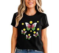 ATTAR APPAREL Wales Flag Butterflies Welsh Heritage Daffodils Womens Tshirt XL (18-20) Black