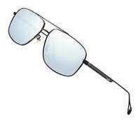 ATTCL Men's Fashion Driving Polarized Sunglasses Rectangular Metal Frame QL2022 Black+silver