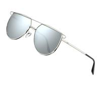 ATTCL Polarized Pilot Sunglasses for Women Men Large Metal Frame UV400 Protection Sunnies 3055 C5 Black+silver+silver