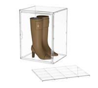 Attelite XX-Large Clear Stackable Plastic Storage Bins, 1 Pack Boot Shoe Box Organizers with an Adjustable Divider, Big Display Storage Box with Lids