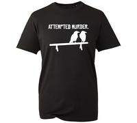 Attempted Mur-der T-Shirt, Clever Murder of Crows Joke Artwork, Gothic Bird Aesthetic, Unisex Gift Tee Top (Black, S)