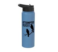 Attempted Murder Crows Ravens Bird Meme Funny Crow On Branch Stainless Steel Insulated Water Bottle
