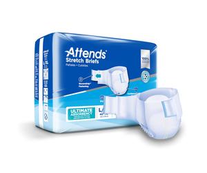 Attends Stretch Adult Incontinence Disposable Briefs, Large/X-Large, 40"-70" Waist with SecureGrip Tab Closure, Ultimate Absorbency with Dry-Lock Cont