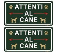 Attenti al Cane Cartello Alluminio, Pack of 2, 18 x 25 cm, Cartelli Da Giardino, Easy to Install, Resistant UV, Resistant All Intemperie, per Uso Interno o Esterno