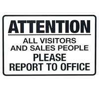 Attention All Visitors And Sales People Please Report To Office Warning Metal Sign Tin Signs Aluminum Plaque for Outdoors Use Yard Farm Fence Home Wall Decor 8x12 inch