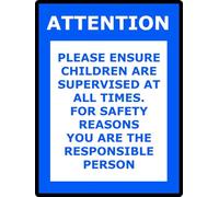 Attention Children Supervision Sign - Self-adhesive vinyl for Parents & Guardians | Indoor & Outdoor Use | Warning Sign for Playgrounds, Parks, Pools, and Public Areas (Blue, 30 x 20cm)
