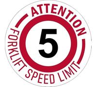 Attention. Forklift speed limit 5. Red floor sticker - Self adhesive floor graphic (600mm x 600mm)