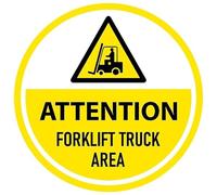 Attention. Forklift truck area. Floor sticker - Self adhesive floor graphic (400mm x 400mm)