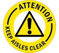 Attention. Keep aisles clear, safety floor sticker - Self adhesive floor graphic (600mm x 600mm)