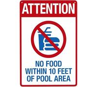 Attention No Food Within 10 Feet Of Pool Area Pool Sign Pool Rules Warning Metal Sign Aluminum Signs for Outdoors Use Yard Farm Fence Home Wall Decor 8x12 inch