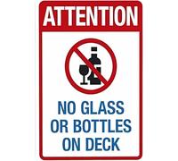 Attention No Glass Or Bottles On Deck Pool Rules Warning Metal Sign Aluminum Signs for Outdoors Use Yard Farm Fence Home Wall Decor 8x12 inch