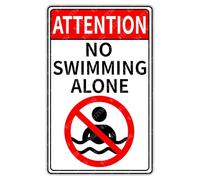 Attention No Swimming Alone Sign Vintage Aluminum Tin Signs for Home Pool Yard Outdoor Wall Decor 8"x12"