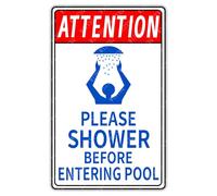 Attention Please Shower Before Entering Pool Sign Vintage Aluminum Tin Signs for Home Swimming Yard Outdoor Wall Decor 8"x12"