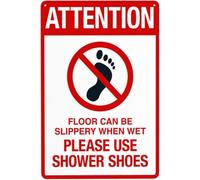 Attention Please Use Shower Shoes Pool Sign Pool Rules Warning Metal Sign Aluminum Signs for Outdoors Use Yard Farm Fence Home Wall Decor 8x12 inch