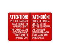 Attention Put The Garbage Bags Inside The Garbage Bins Bilingual Warning,Prohibition Security Metal Signs for Home Busines Garage Street Wall Caution Decor 12x8 Inch