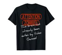 ATTENTION ZOMBIES Brain Eaten by Video Games Fun T Shirt T-Shirt