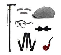 Atthatmmt Old Man Costume Accessories，Grandpa Accessories，100 Day of School Costume for Boys，100th Day of School，1920s Mans Dress Up Accessories，with Watch, Glasses, Bow Tie, Eyebrows & Mustache