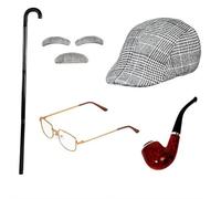 Atthatmmt Old Man Costume Accessories，Grandpa Accessories，100 Day of School Costume for Boys，100th Day of School，1920s Mans Dress Up Accessories，with Watch, Glasses, Bow Tie, Eyebrows & Mustache