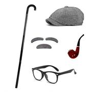 Atthatmmt Old Man Costume Accessories，Grandpa Accessories，100 Day of School Costume for Boys，100th Day of School，1920s Mans Dress Up Accessories，with Watch, Glasses, Bow Tie, Eyebrows & Mustache