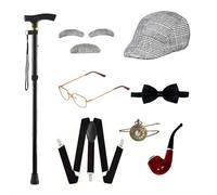 Atthatmmt Old Man Costume Accessories，Grandpa Accessories，100 Day of School Costume for Boys，100th Day of School，1920s Mans Dress Up Accessories，with Watch, Glasses, Bow Tie, Eyebrows & Mustache