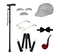 Atthatmmt Old Man Costume Accessories，Grandpa Accessories，100 Day of School Costume for Boys，100th Day of School，1920s Mans Dress Up Accessories，with Watch, Glasses, Bow Tie, Eyebrows & Mustache