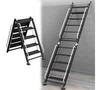 Attic Egress Ladder, 8-12 Step Foldable Ladder with Handrails & Anti-Slip Pads for Safe Access to Roofs in Apartments
