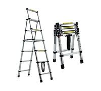 Attic Ladder Aluminium A-Frame 5.34ft/5 + 6Steps Step Ladder Telescoping Ladder Extension Multi Purpose Ladder Heavy Duty 150KG/330lbs Load Capacity, Easy to Store, 1.7-2.0m & EN131