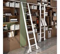 Attic Ladder Hook On Telescopic Sliding Library Hardware, White Metal Step with Glab Handle, Loft Stairs/Bookshelf(170cm Ladder,20ft/600cm track)