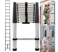 Attic Ladders Compact 3.8M 12.5FT Telescopic Ladder Telescoping Loft Ladder Multi Purpose Stainless Steel Extension Extendable Step Folding Collapsible Household Ladder Industrial Roof Ladder