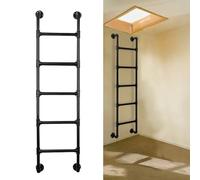 Attic Stairs Egress Ladder 100-300cm Height Wall Mounted Basement Window Well Entrance Ladder, Black Metal Iron Durable Safety Fire Climbing Ladder, Customizable Size, Loads 330lbs(195cm/77in)