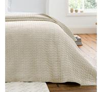 Attica Velvet Embroidered 240 x 260 Cm Bedspread Natural Bed Throw Over Quilted