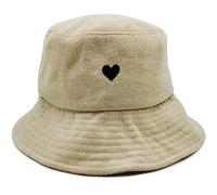 ATTICUS Poetry Bucket Hat, Love Her But Leave Her Wild - Trendy Summer Girl Terry Cloth Cap, Sun Hats for Women, One Size (Khaki, Heart), Heart Bucket Khaki, M