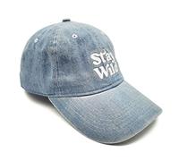 Atticus Poetry Hat, Embroidered Brushed Cotton Women’s Baseball Hat Unisex Fit, Adjustable One Size, Stay Wild Denim, One Size