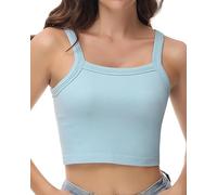 Attifall Basic Square Neck Ribbed Crop Tank for Women Seamless Sleeveless Workout Cropped Tank Tops, Smoke Blue, XS-S