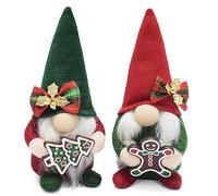 Attiigny Christmas Gnomes Plush with Gingerbread,Handmade Xmas Tomte Swedish Nordic Red Green Gnomes Figurine Classical Navidad Elf Doll Gifts Noel Ornaments for Home Office Decor