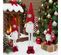 Attiigny Handmade Christmas Large Standing Gnome with Retractable Spring Legs, Festival Kitchen Decor Tomte Xmas Party Gifts, Winter Home Decor Red Knitted Hat Scandinavian Stuffed Santa