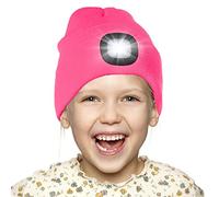 Attikee Kids LED Beanie with Headlamp - Rechargeable 4 LED Lighted Hat with Torch, Adjustable Brightness Winter Knit Cap for Cycling, Running, Camping, Night Walking for Boys & Girls Pink