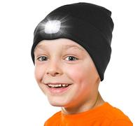 Attikee Kids LED Beanie with Headlamp - Rechargeable 4 LED Lighted Hat with Torch, Adjustable Brightness Winter Knit Cap for Cycling, Running, Camping, Night Walking for Boys & Girls Black