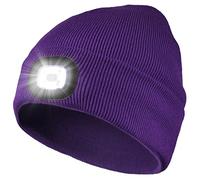 Attikee LED Lighted Beanie Cap for Adults, USB Rechargeable 4 LED Headlamp Hat, Unisex Winter Knit Hat Torch for Running Cycling Camping, Christmas Tech Gifts for Men Dad Women Teens (1-Purple)