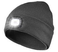 Attikee LED Lighted Beanie Cap for Adults, USB Rechargeable 4 LED Headlamp Hat, Unisex Winter Knit Hat Torch for Running Cycling Camping, Christmas Tech Gifts for Men Dad Women Teens