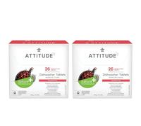 ATTITUDE Dishwasher Tablets, Water-Soluble, Anti-Limescale, Plant- and Mineral-Based Formula, Phosphate-free, Vegan, Unscented, 26 Count (Pack of 2)