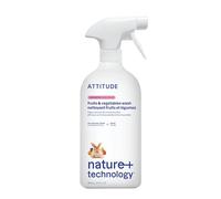 ATTITUDE Fruit and Vegetable Wash, Removes Wax, Dirt and Impurities, Plant- and Mineral-Based Formula, Vegan, Unscented, 800 mL