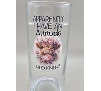 Attitude Highland Cow Glass Tumbler. Drinking Glass. Fluffy moo