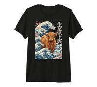 Attitude Highland Cow Great Wave Japanese Ukiyo-e Aesthetic Premium T-Shirt