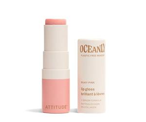 ATTITUDE Oceanly Sheer Lip Gloss Stick, EWG Verified, Titanium Dioxide-Free, Vegan Makeup & Beauty, Plastic-Free, Silky Pink, 3.4 grams