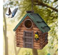 Attivolife Bird Houses for Garden, Real Wood-Look Resin Bird Nesting Boxes with Hanging Chain - Waterproof & Durable Forest Birdhouses for Bluebird Finches Cardinals, Gift for Bird Lover Family Friend