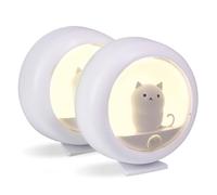 Attivolife Cat Motion Sensor Night Light, Cute Cat Magnetic LED Rechargeable Lamp with Dimmable, Portable Room Bedroom Bathroom Kitchen Wardrobe Stair Locker Wall Decor Lamp for Kid Teen(White x 2)