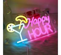 Attivolife Cocktail Happy Hour Neon Sign, Bright LED Lights with USB Powered, Light up Wall Decor for Bedroom, Man Cave, Unique Business Lamp for Club, Store, Party, Bistro, Birthday Christmas Gifts